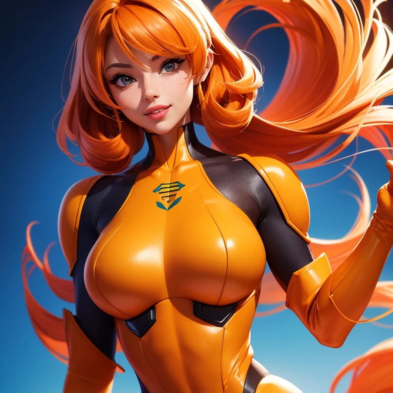 (best quality,8k:1.2,high resolution:1.2),ultra-detalhado,Realistic,retro science female,static pose,long hair,rosto extremamente detalhados,long eyelashes,all sheer light orange Collant de nylon Apertado,white pantyhose, light orange gloves,light orange Glossy metalic accessories,Physically-based rendering,sharp focus,studio lighting