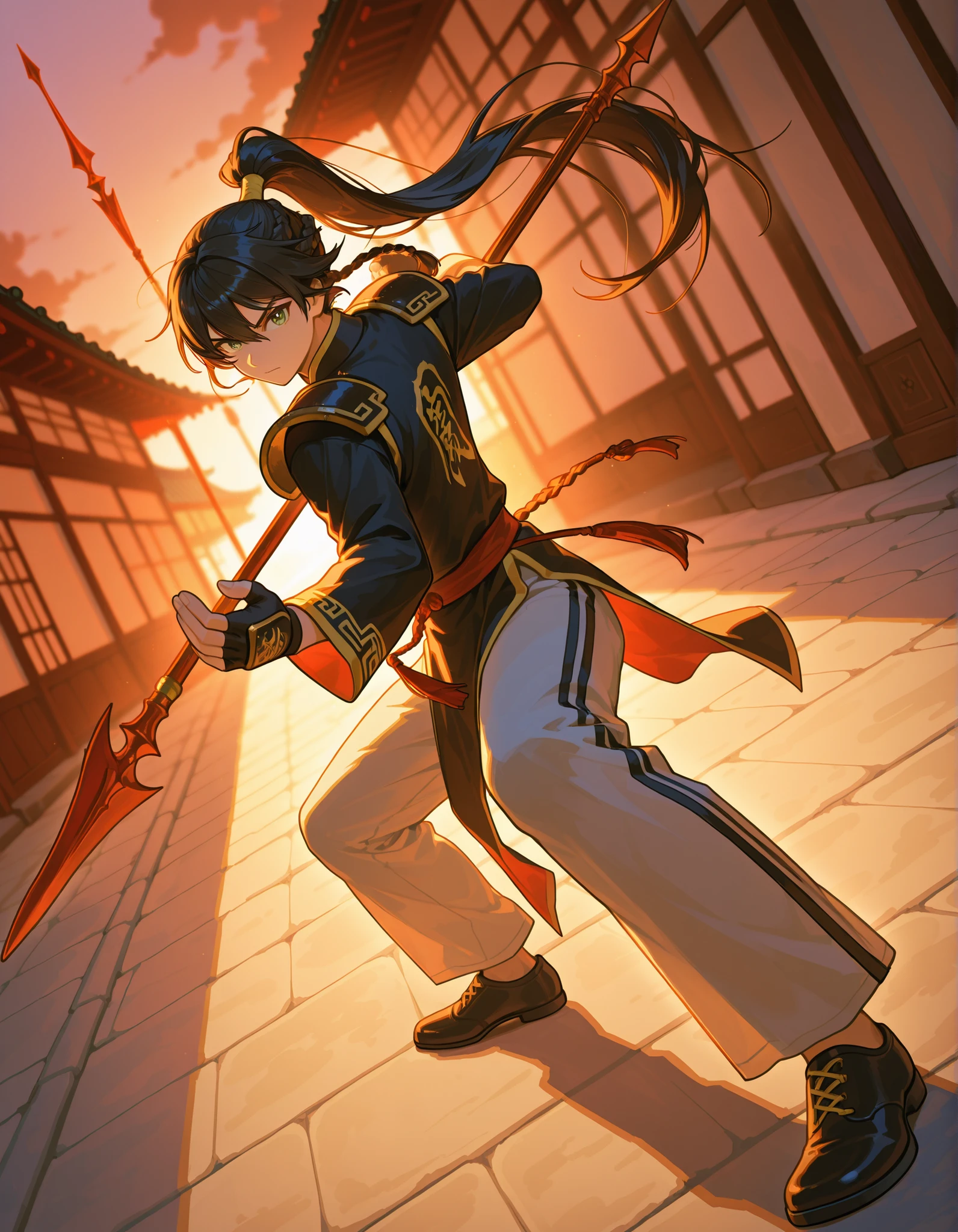 1man, Blade from honkai star rail, run, blood, laughing, crazy, that's running, he running and laughing, interesting composition