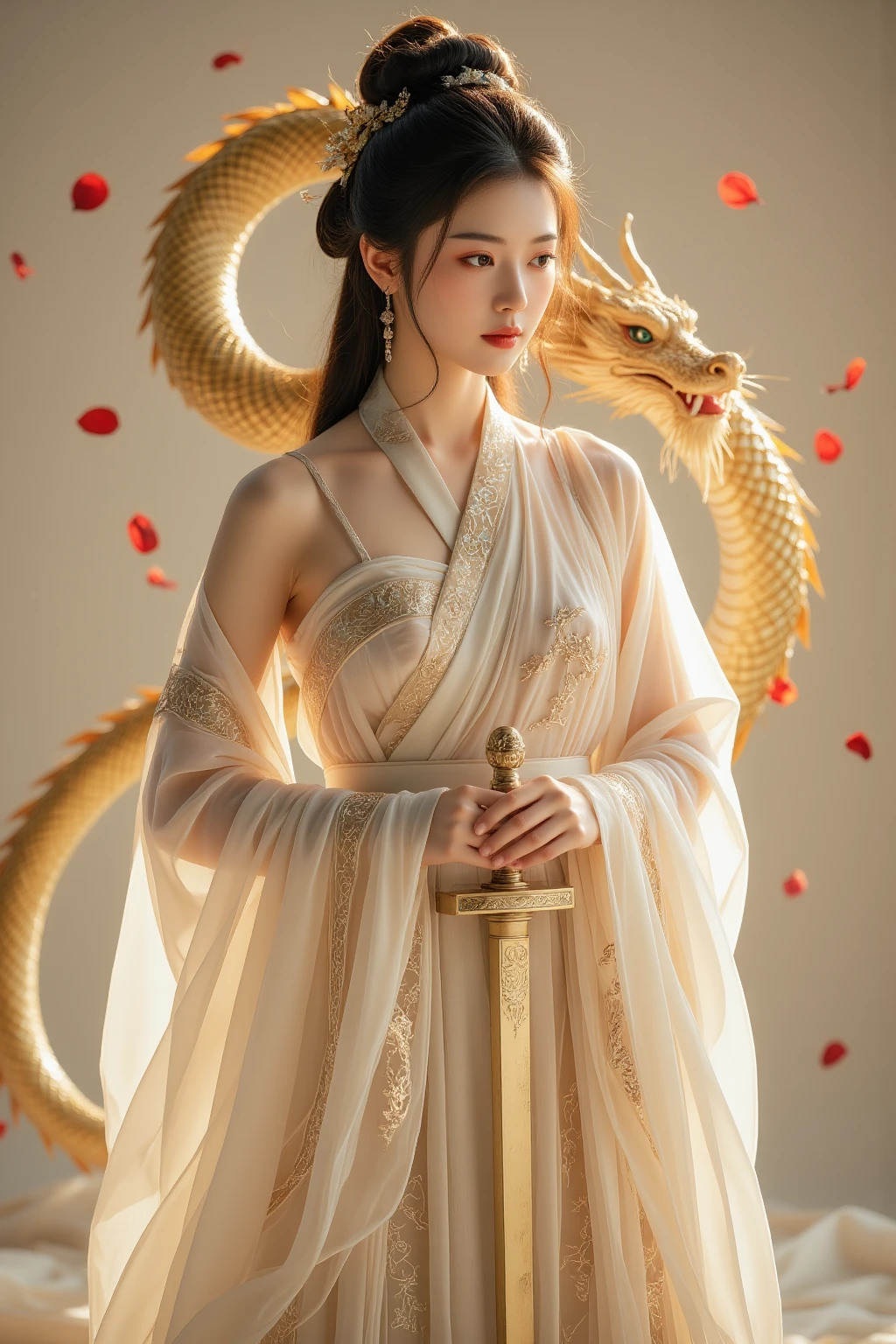 (heavy breasts)、top-quality、masterpiece、超A high resolution、(White Ragon Armor)、(((Colossal tits))),dragon armor、(((Detailed Micro Bikini))),(Wearing a beautiful crown made of jewels),(Photorealsitic:1.4)、Raw photo、女の子1人、(((Random hair))、(((Take different poses)))、glowy skin、(((Chinese Dragon)))、Intricate and ornate hair ornaments、(Gorgeous Jewelry Necklaces)、(Mystical expression)、(Full Body Angle)、(Fight big dragons)、With a beautiful knife、(Yellow Metal Bikini)(((sea the background of))),、(falls)、Precipitous cliffs、(Background of ancient ruins)、((super realistic details))、portlate、globalillumination、(sexypose)、Shadow、octan render、(One-Eyed Scouter)、8K、ultrasharp、Colossal tits、Raw skin is exposed in cleavage、metals、Details of complex ornaments、Japan details、highly intricate detail、Realistic light、CGSoation Trends、Blue eyes、radiant eyes、Facing the camera、Toostock、(Full Body Angle)、(veils)、