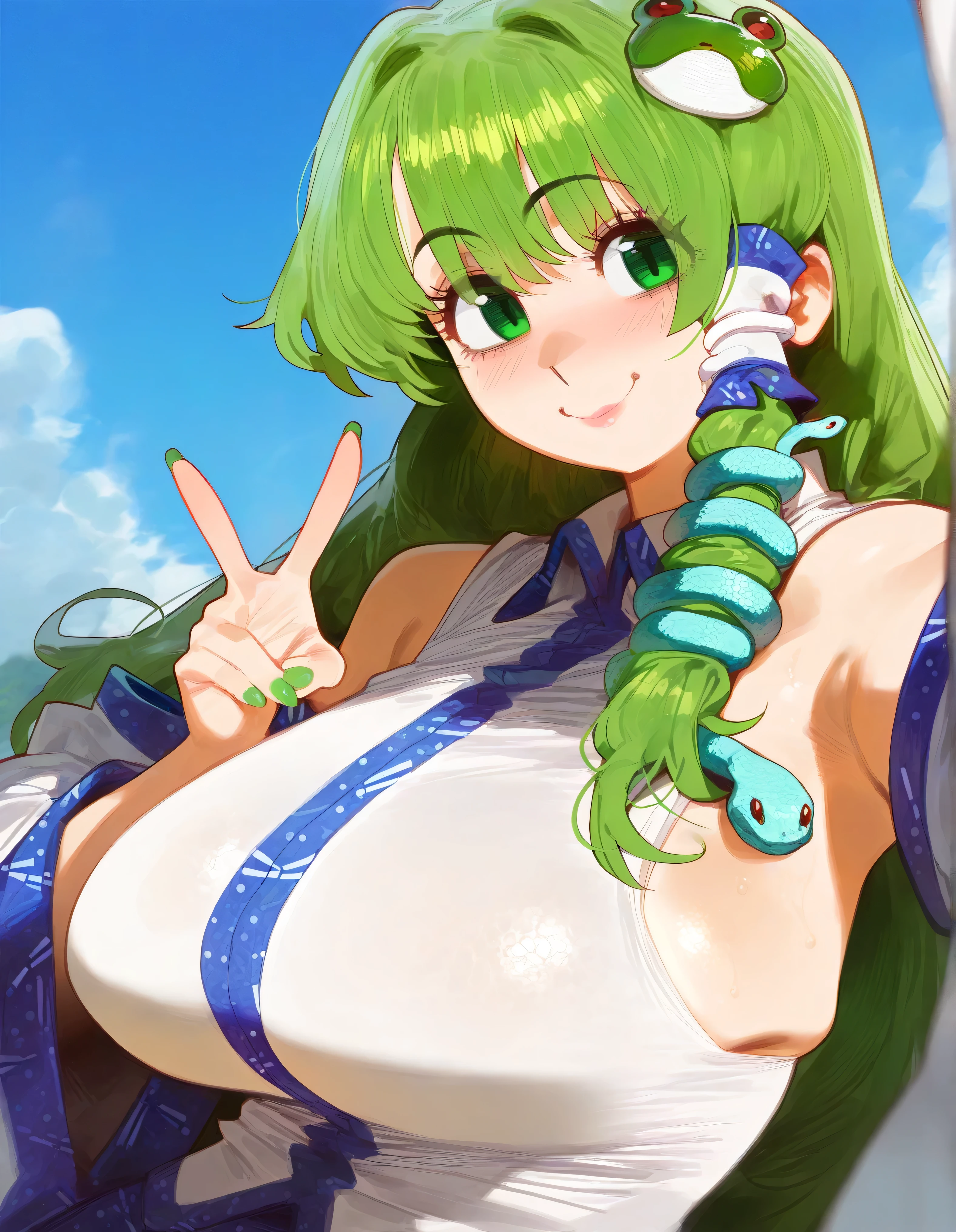 check_9, check_8_up, check_7_up, check_6_up, BREAK, source_cartoon, source_anime, 1 girl, SadidaDG, Amalia Sheran, shame,, green hair, long hair, hair flower, dark skin, bare shoulders, Top tube, upper body, smile, I look at the viewer, One, simple background, fabulous, ultra clarity, 4K, excellent quality, high detail, close-up, bare chest, , cum on face, sex oral dick oral, The human penis, Zoophilia, cute sucks dick, sucks gently, caresses with tongue, sperm dripping from mouth, balls dick, balls shaved, big dick, juicy dick, touches eggs with hands, plays with eggs, tits naked, Nipples