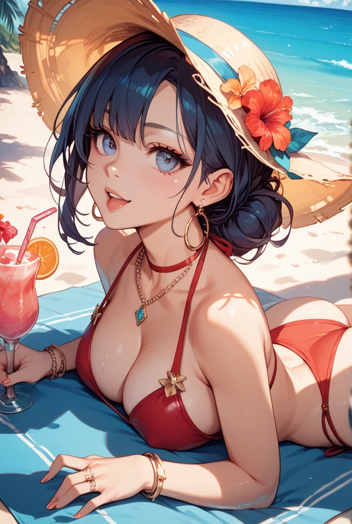 girl, Swimwear, whole body,Large Breasts, White Background, smile, Browsing Caution, tropical