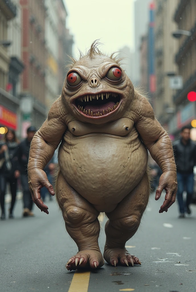 cinematic photo A Monster downtown    <lora:Happy_World:0.8>, 35mm photograph, film, bokeh,  professional, 4k, highly detailed