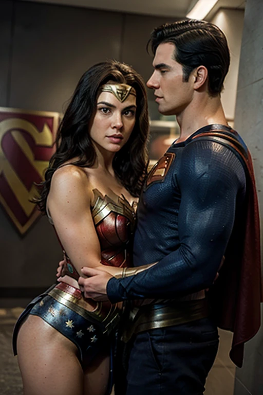 2 person, hyper realistic pores, hyper realistic skin, detailed skin, hyper realistic face, perfect face, realistic eyes, eye reflection, perfect lips, A man/superman and wonderwoman, Man body setting，Superman lace costume tights , (bare thighs ) , eroticism, standing , big thighs , fat hips, a man/superhuman flying in the air hugging/embracing a civilian girl, flying hovering over the city, in the night sky........ and a Girls/wonderwoman body setting, japanese girls, jav idols girls, perfect face, japanese face, perfect skin,hyper realistic skin, detailed skin, perfect eye, eye reflection, sexy clothes, big breast cleavage, big breast covered, heavy big breast, heavy huge breasts, nipple not exposed, eroticism, (intricate), perfect anatomy, correct anatomy, UHD, 16K, hyper realistic shadow, hyper realistic lighting, hyper realistic reflection, (realistic photo:1.5), (extremely realistic photo),