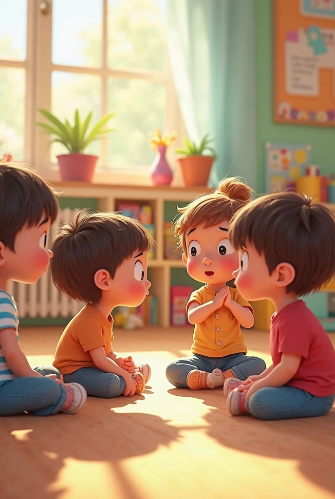 Create images of children sharing about the day of good treatment