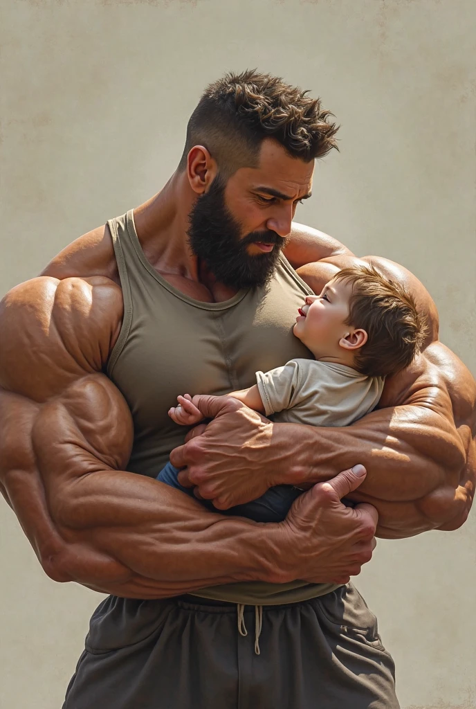 Muscular man with his son