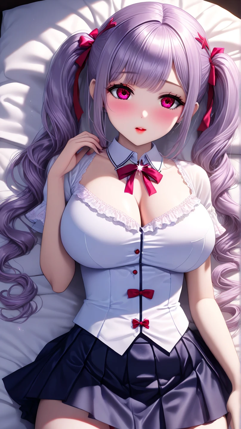 Best Quality, masutepiece,, Illustration, Wallpaper,1girl in, Solo, Bright purple-silver hair, Semi-long hair, Beautiful detailed girl, extremely detailed eye and face, Beautiful detailed eyes, Shy, natural_Lighting, Glow,NSFW, Looking at Viewer, Star (skyporn), Stockings, blue bowtie, Straight hair, Purple petals, Purple and blue flowers, Ponytail, Blue Ribbon,White hair, Thick_thighs thighs thighs thighs, Large breasts,Open your crotch,barechested,Sleep in bed,be shy,toppless,sleep,Shot from the top of the bed,Hard sex,Squirting Sex,Reluctant face,squirting,中出しおまんこ,the body gets wet,The body gets wet with white gel,pissing,Clitoral massage,