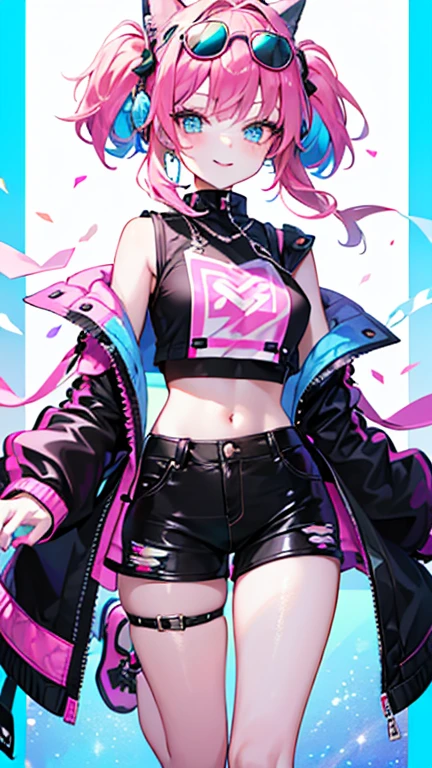 Pink hair and sama々Female anime character pose with facial expressions, detailed anime character art, anime character art, Trending on ArtStation pixiv, anime concept art, Guweiz in Pixiv ArtStation, anime character design, anime figure, guweiz on artstation pixiv, pink twintail hair and cyan eyes, pixiv style, anime style character、White background、