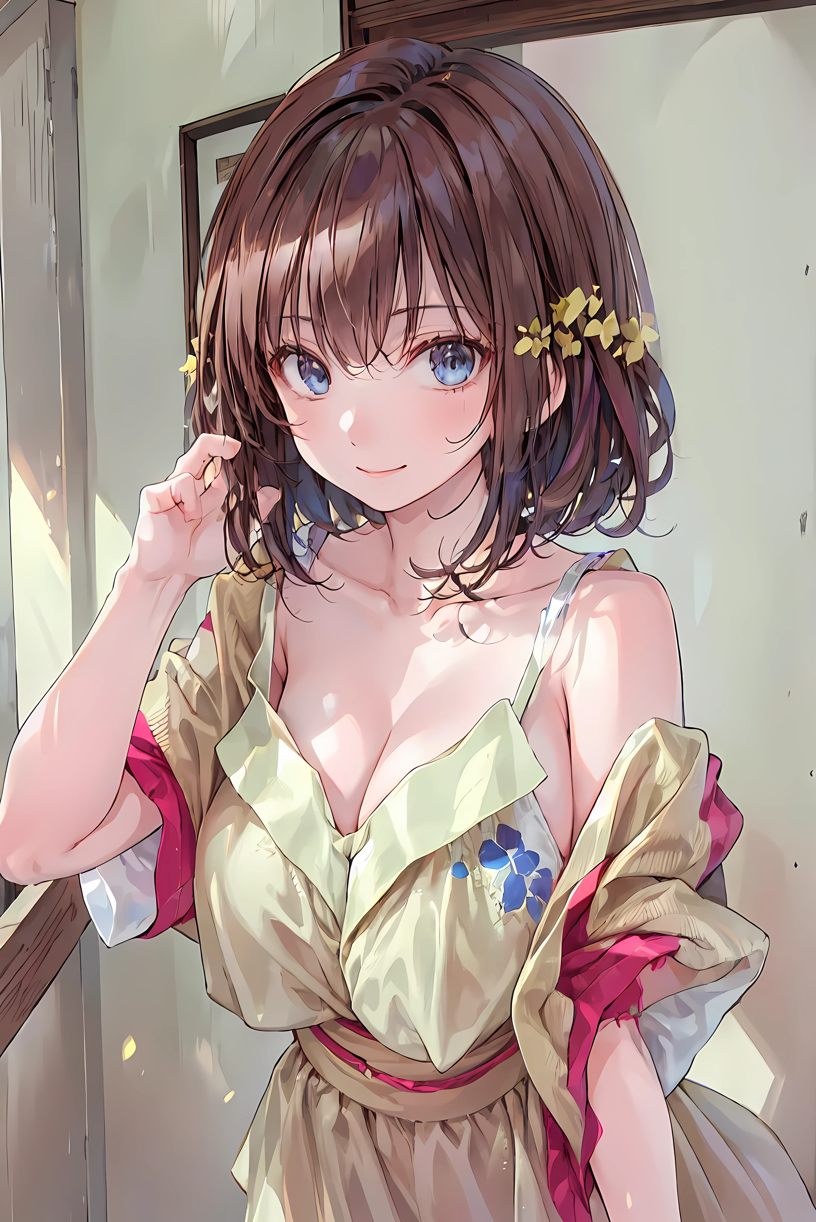 masterpiece, high quality ,16k,8k, beautiful,Get used to it, exquisite,extremely Get used to it, hair, shortcut, slender beauty ,finely Get used to it, high quality , insanely Get used to it, ultra Get used to it, Ultra High Definition , high quality , beautiful face, Japanese , on the body Be careful, wet, she's short , small breasts,open_mouth,(baby face sitting in POV:0.7), shortcutヘア, realistic, (masterpiece:1.4, 最 high quality ), (複雑な details), unified 8K wallpaper , ultra details, ( pastel:1.3), () Underwear and corsets, beautiful and aesthetic, 1 person, details, 1 personで, victorian style house ,( Pink curl hairstyle :1.3),( upper _body:1.5),smile、茶hair,shortcut,ボサボサのhair,短い編みhair, Neat , slender beautiful woman, correct posture,small breasts,beautiful脚,enchanting gray-blue eyes shine like stars,droopy eyes,bright color,beautiful目,繊細なsmile,Textured Skin,Best Quality,優しくてbeautiful女性,anime style、
