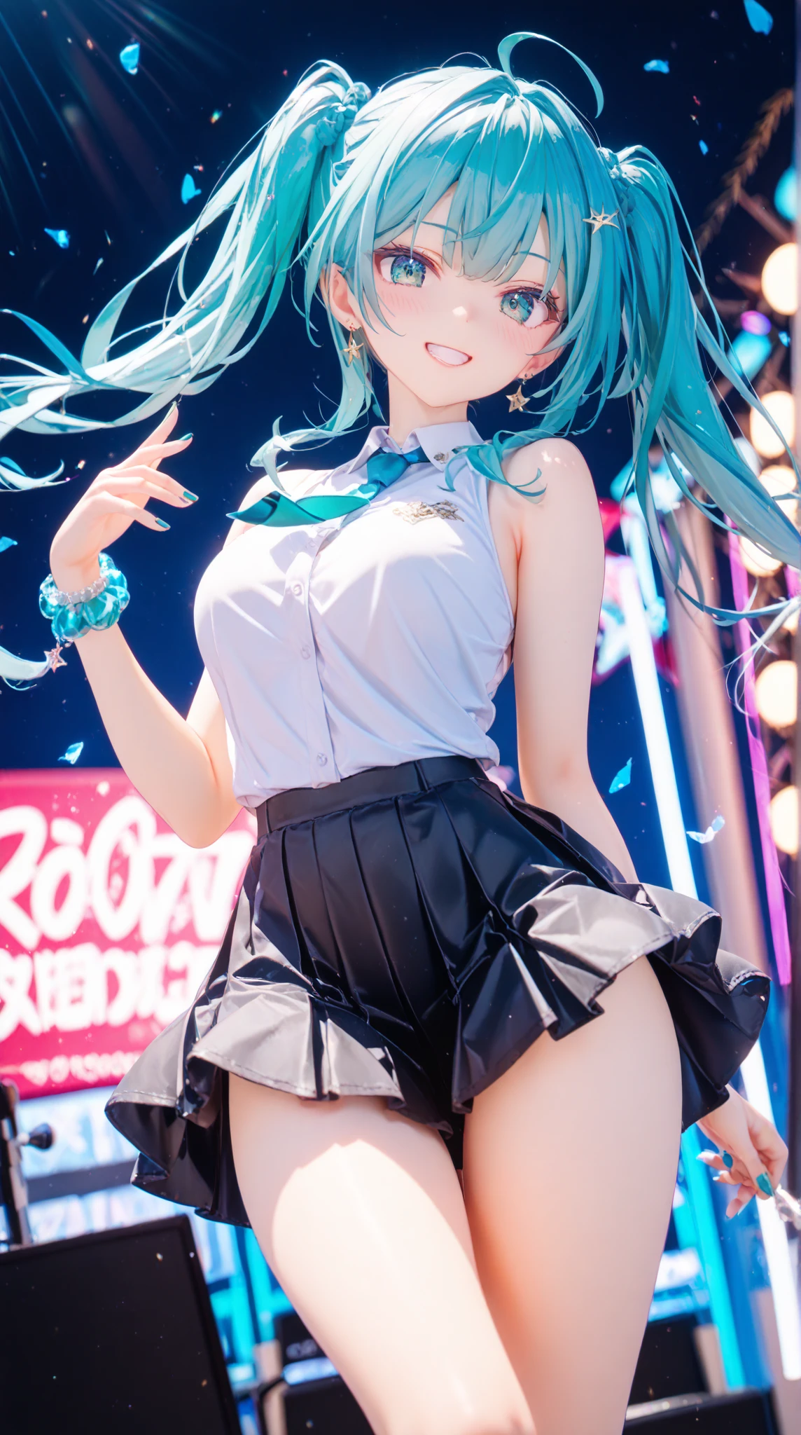Very cute 12 year old girl、Tank top、camisole、one piece、mini skirt、Long Hair、Slim body、Beautiful legs、Beautiful body、high resolution、8K、(smile)