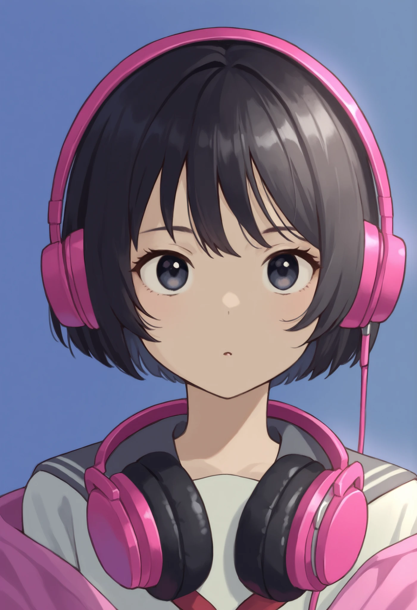 　headphones、black hair、short hair、Pop Color、POSCA、front、girl