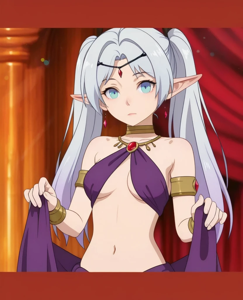 Magic topless elfess, hand in panties