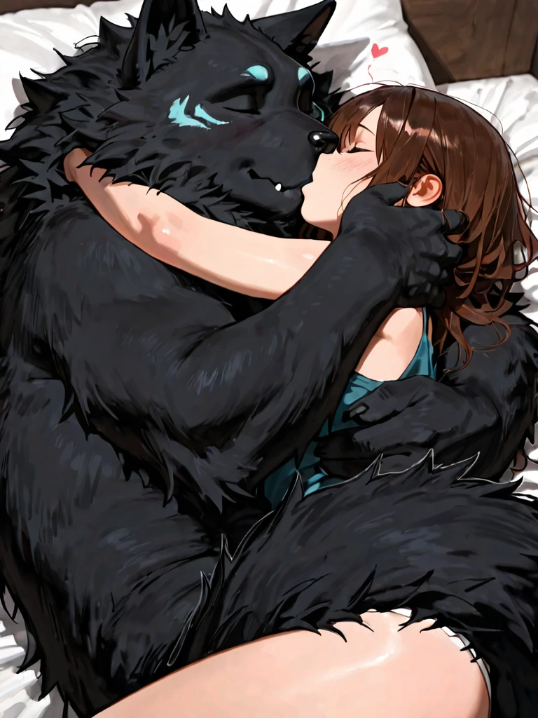 score_9,score_8_up,score_7_up, a young nerdy Anthro furry wolf woman, white furry body, tall, long black messy hair, white wolf tail, hair covering one eye, long bangs, long black hair, blue eyes, black glasses, small breasts, white wolf tail, naked, wearing only thigh high socks, clenched teeth, she is lying flat on her stomach, she is getting fucked from behind by faceless human male, groundhog sex position, male is cropped out,
