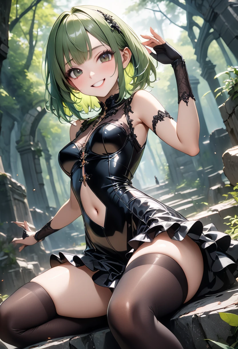 (masterpiece,best quality, detailed), 1girl, solo, outdoors, brick wall, against wall, (vines, rose, red rose), cowboy shot, arms behind head, smile, parted lips, elbow gloves, black choker, necklace, leather pants, corset, midriff, bare shoulders, knee boots, dutch angle, looking at viewer, Terrible_Tornado,
<lora:BloodrayneV6:1>, <lora:more_details:0.5>, <lora:tatsumakiTerribleTornado_v01:1>