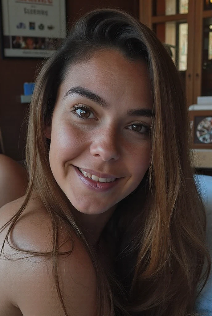 brune de face selfi