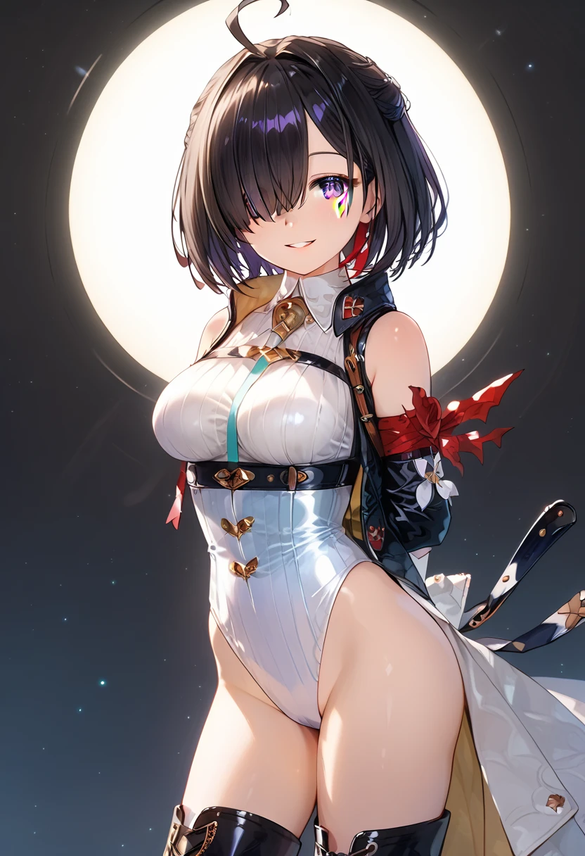 (cemetery), dress, braid, chinese clothes, headwear, ofuda, jiangshi, qing guanmao, absurdres, RAW photo, extremely delicate and beautiful, masterpiece, Best Quality, ultra high resolution, 32k, hyperrealistic, ultra-detailed, detailed description, pale skin, 20 years old, tearful mole, earring, Colossal tits, short medium hair, wavy hair, whole body shot,