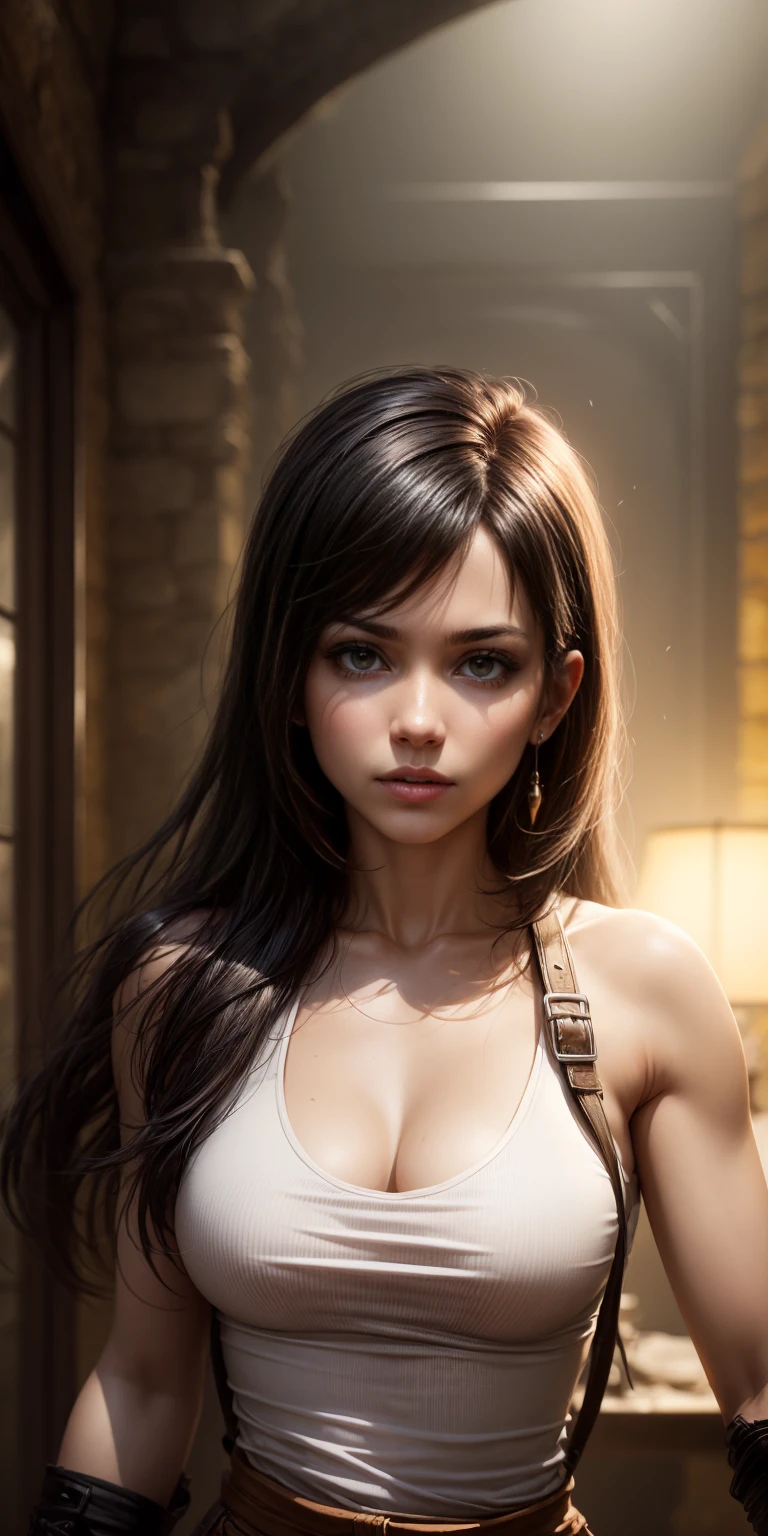 long straight dark brown haired gamer girl leaning into the camera, three-quarter headshot, photo from front above, dark red hoodie, straight hair, large leather gamer headphones, medium breasts, skintight black top:1.2, cleavage, purple bra:1.2, looking at viewer, realistic, 4k, cinematic lighting, perfect, soft lights, intricate details, high resolution skin:1.2, realistic skin texture, realistic face, perfect anatomy, lean girl, fit girl