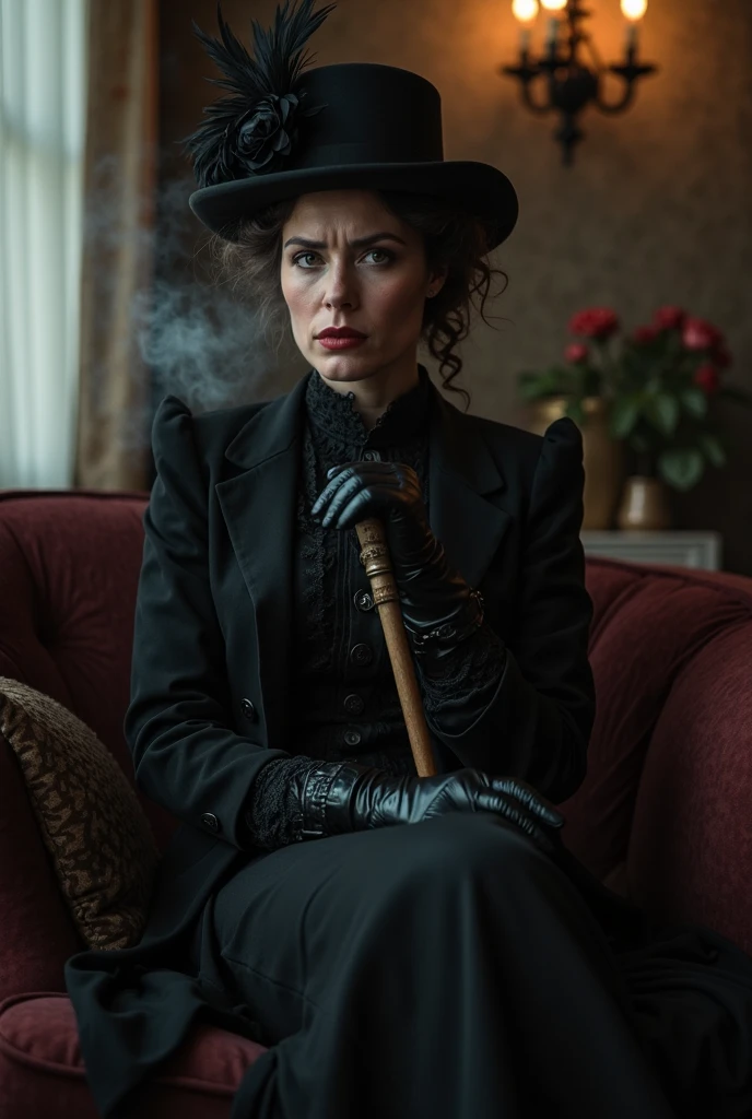Dimly lit, Skin texture, Super high res closeup portrait photo of a pretty actress dressed as a peaky blinders style gangster smoking a cigarette, cool,f /2.8, Canon, 85mm,cinematic, high quality,looking at the viewer,anxhthway, <lora:anhathaway_juggerX_xl_1_standard_wocap_merger_56prev_51_72_04_03_03-anxhthway:1.0>