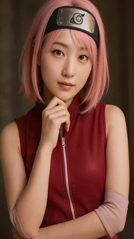(masterpiece:1.2), best quality, masterpiece, highres, original, extremely detailed wallpaper, perfect lighting,(extremely detailed CG:1.2), drawing, paintbrush,1girl, ^^^, bandaged arm, bandaged leg, bandages, blush, dress, forehead protector, gradient, gradient background, green eyes, haruno sakura, leaning forward, long hair, looking at viewer, big breasts, parted lips, pink hair, sleeveless, sleeveless dress, sleeveless jacket, solo, standing,<lora:sakura:0.7>