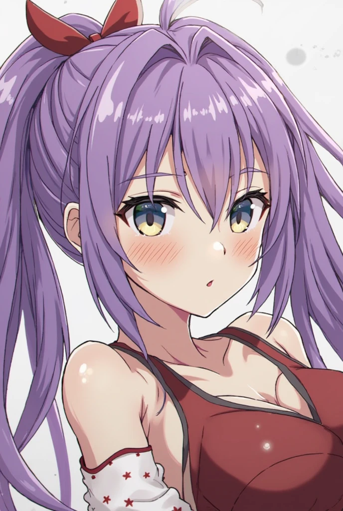 (masterpiece),(best quality),(ultra-detailed),(best illustration),(best shadow),(absurdres),(detailed background),(very aesthetic), strea(sao), purple hair, short hair, red eyes, large breasts, very close-up, portrait, seductive smile,