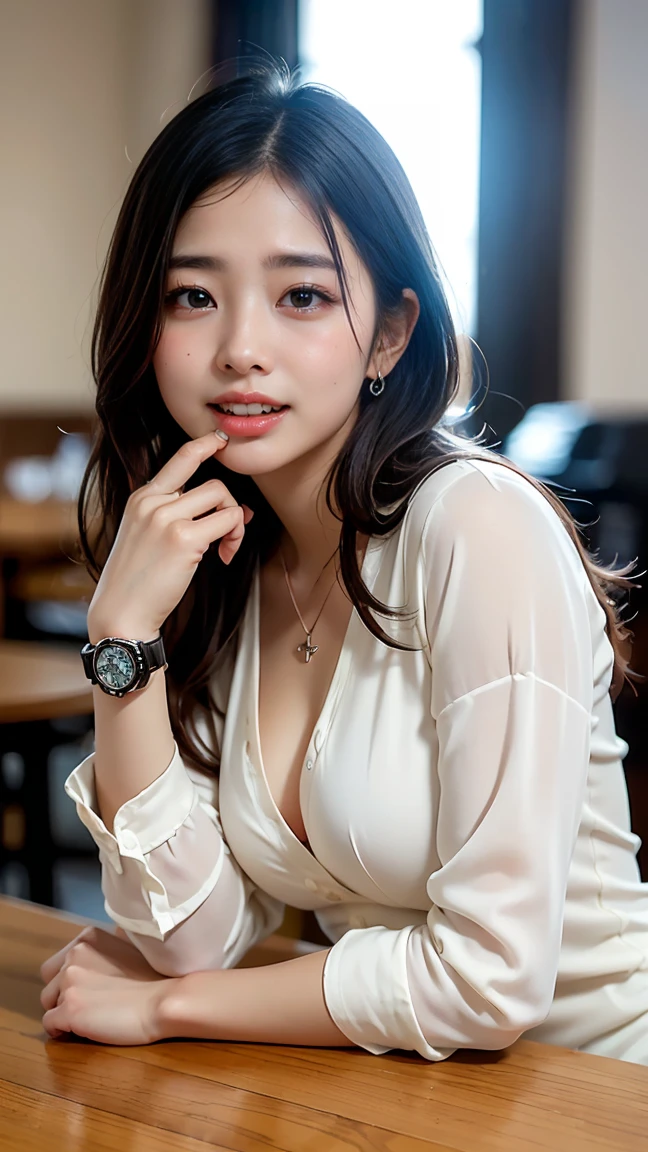 chiharu-V,{masterpiece、highest quality}、Realistic、(Ultra-realistic), (Awareness-raising), (High resolution), {(8k)},{16k}, (Very close), (The best Awareness-raisingns), , (highest quality), (Become super close), (masterpiece), (wallpaper),
break, ,{{Upper body close-up}},,,alone,{{wearing an open silk shirt:1.5}}become close,、The ultimate beautiful girl:{White Bra:-see-through}:、{|Thin white teeth},(beautiful and become close eyes:Double Eyes),{{Plump face}},(become closeしい顔),,{Perfect Teeth},{Holding the hand of peace},{{White Background}}