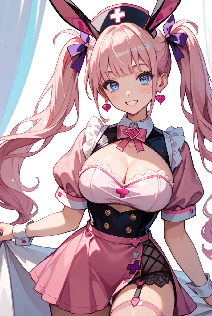 1 girl, pink long bun hair, heart shaped eyes, ♡, big breasts, Stewardess clothes, {girl with pink long bun hair named Nami}, (Pink eye color), {downtown}, (smile), bright background , mole under eye, heart shaped choker, (masterpiece, highest quality), very detailed, highest quality, official art, beautiful and aesthetic: 1.2), (1 girl), very detailed, (geometry art: 1.3), colorful, most detailed ?d1 girl, pink long bun hair, Eye of the symbol, +__+, big breasts, gothic costume, {A girl with long pink bun hair named Nami}, (Pink eye color), {downtown}, (smile), bright background, (garden,beautiful flower々),mole under eye, heart shaped choker, (masterpiece, highest quality), official art, beautiful and aesthetic: 1.2), (1 girl), very detailed, (geometry art: 1.3), colorful
