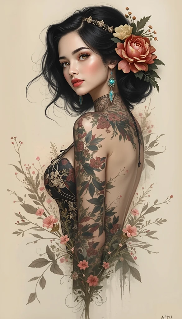 perfect figure beautiful woman,body art