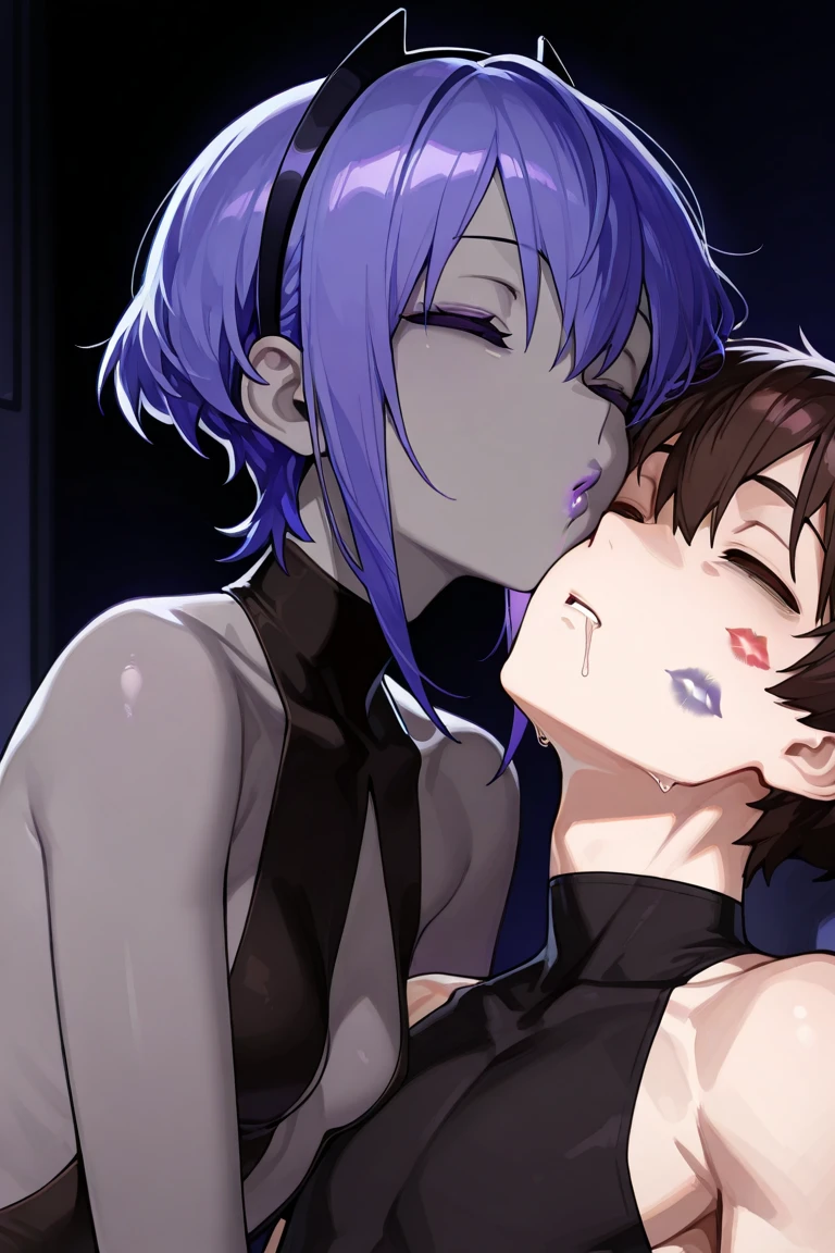 extremely detailed CG,unity 8k wallpaper,beautiful detailed eyes,perfect anatomy,novel illustration,high resolution,ultra-detailed,masterpiece,super detailed skin,score_9, score_8_up, score_7_up, source_anime,height difference,1boy is faceless male, 1 girl, no664, short hair, blue eyes, blue hair, pointy ears, elf,,{{abs}},full body Shot, bunnyfishnet bunny_ears,naughty face,kissing his face, {{bald faceless male}},hetero,suspended congress,intercourse with a man,vaginal penis,excessive cum,bedroom