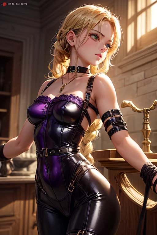 (photorealistic:1.8, highest quality:1.8,8K masterpiece:1.8,High resolution,muste piece:1.8,RAW Photos,cinematic lighting),No split screen,medieval fantasy、burning castle、 (1 Valkyrie:1.3)、((Completely naked、combat hair ornament、red leotard、bondage、choker、knee high tights、beautiful butt,beautiful thighs,plump nipples,Nipples are visible through the costume,cameltoe,slender abs:1.2),beautiful and detailed eyes:1.7,beautiful skin:1.8, (Soryu Asuka Langley)(character focus)、Stoic、 Fight monsters with a flaming sword、critical hit、(midium Hair:1.2,Beautiful, shining blue, white, red, black, blonde hair:1.5)、(back view、back pose:1.3)、Angle from below