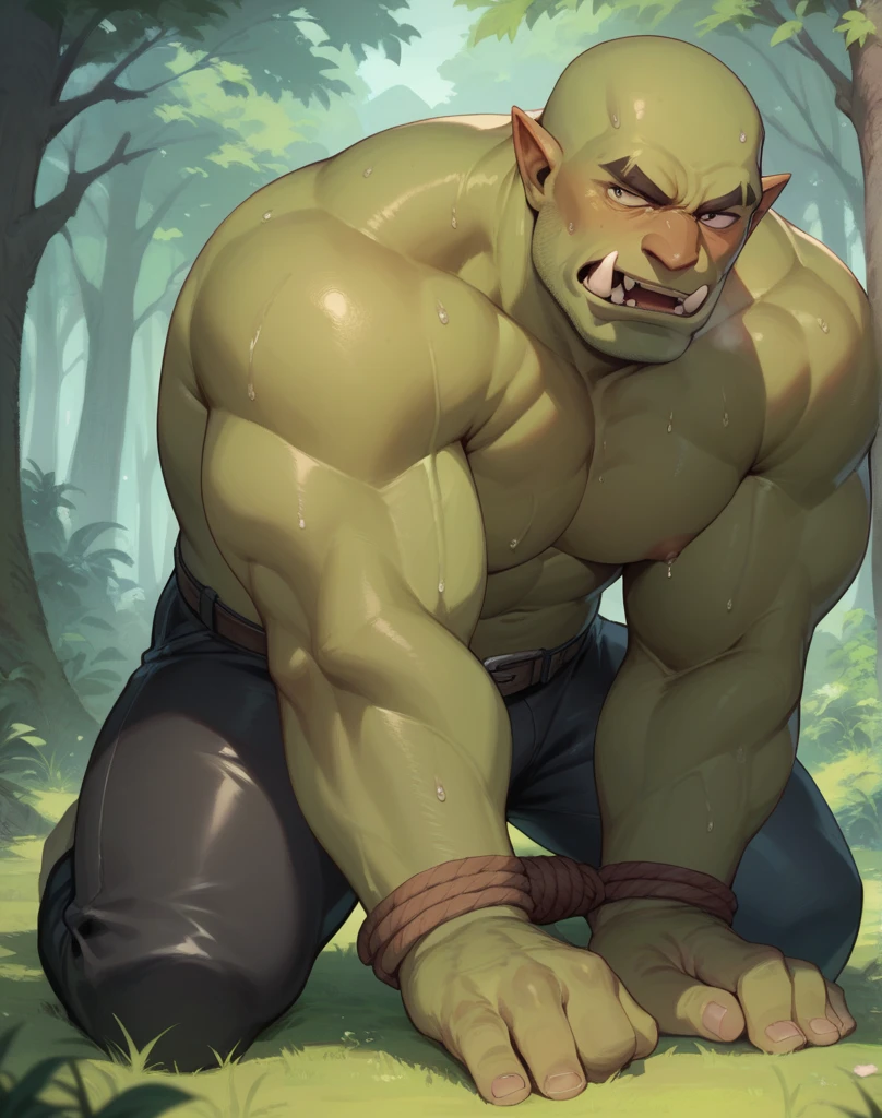 score_9, score_8_up, score_7_up, solo, male focus, muscle male, orc, green skin, tusks, nipples , micro armor , shoulder armor , strip club , (( damaged black tight )) , ((( arouse by tentacles ))) , full body , armor boots , laying spread legs , tear , ashamed face