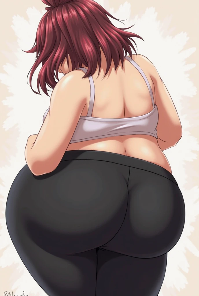 (best quality,masterpiece,highly detailed,ultra-detailed), office, 1 girl, long red messy hair, red pupils, round head, 30 age, office uniform, black stockings, slim abs, (gigantic breasts), (huge hips), (expose breasts: 1.5), (expose pussy), (all fours), (Hands on ass),(open anus),(sweat body: 1.8), (open mouth, tongue out), full body, (photo take back)