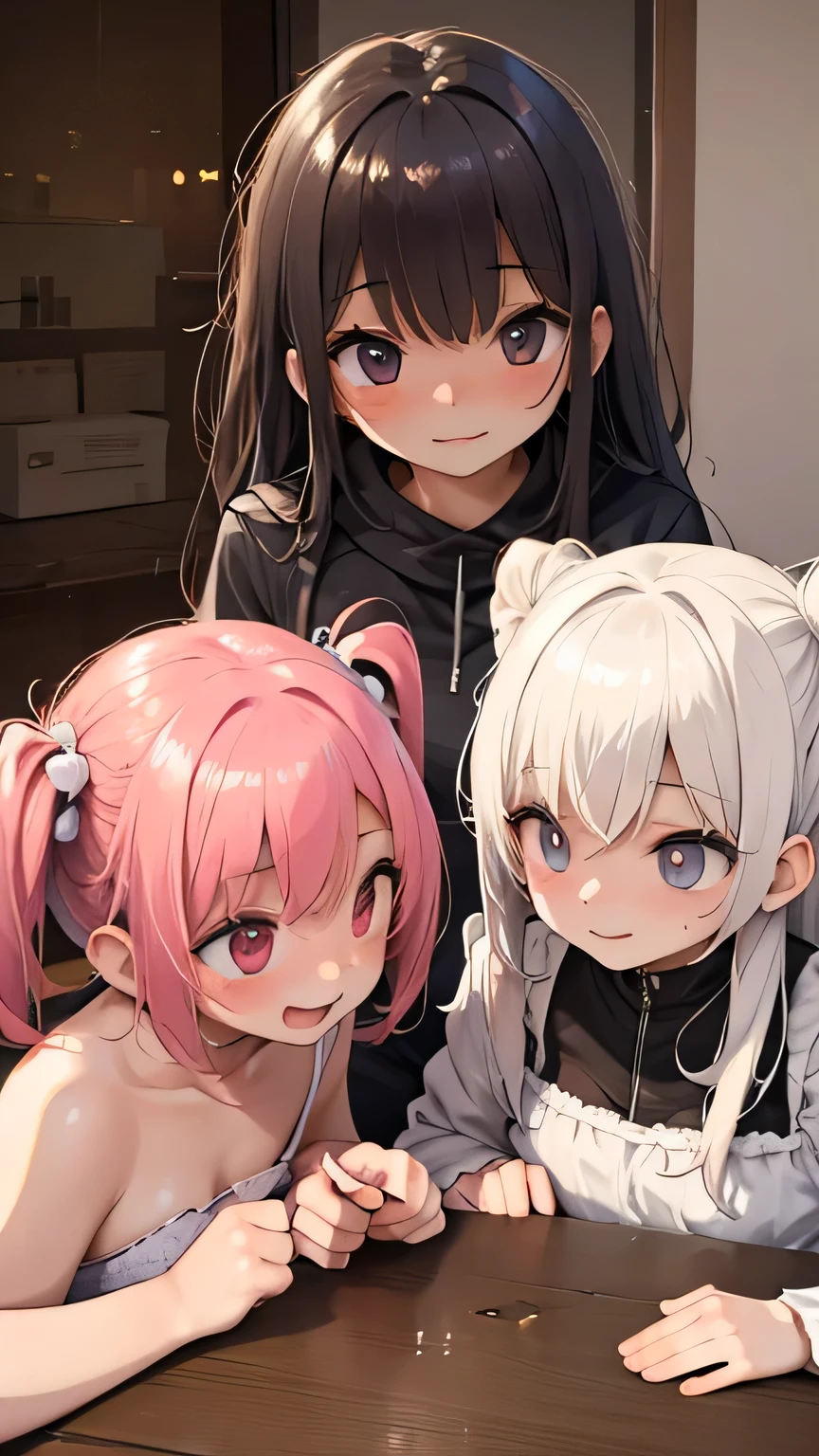 fisheye lens　3 girls　Pose side by side