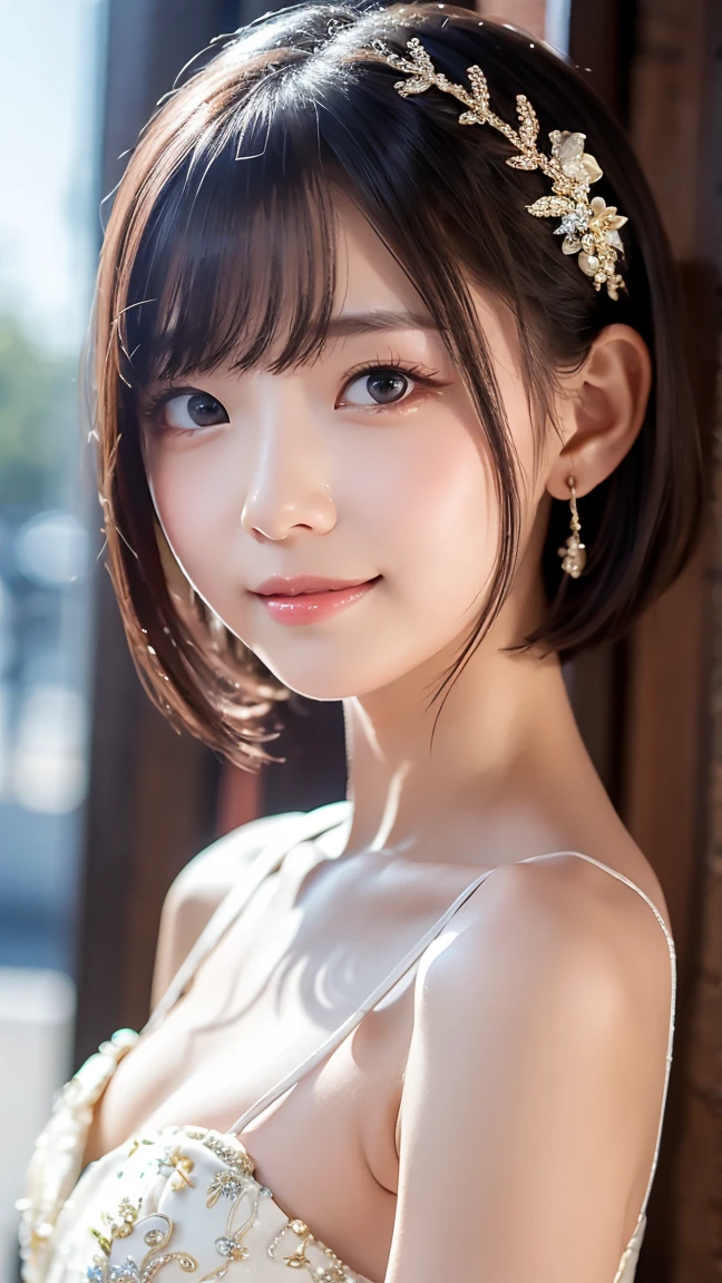 (((Very elegant and beautiful、Perfect detail、Very detailed)))、whole body、The finest girl、The depth of the boundary is written、whole bodyが美しく細かい、Thin legs、One Girl、20-year-old、Very short hair、Spiked Hair、gray and silver hair、Beautiful and fine hair、Perfect Face、Beautiful, detailed, deep eyes、Delicate arms and hands、Pale skin、Earrings、Beautiful and gorgeous necklace、Colorful background、HD background、Blurred Background、Very delicate and beautiful、masterpiece、(((Highest quality、Very beautiful 8K CG wallpaper))、smile、黒ワイシャツ