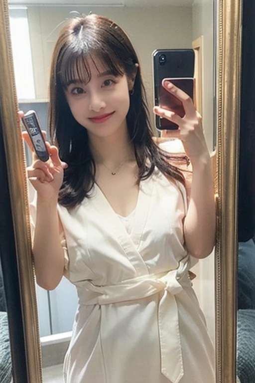 (highest quality、8k、32k、masterpiece、Hmph:1.2)、Cute Japanese Women Photos、Soft looking breasts、No bra、Ample breasts、Shortcuts、Face Focus、White T-shirt、necklace、With a single carnation、From above、Looking at the audience、smile、I'm showing my teeth and smiling,Dynamic Shadows、blonde、Wet shiny hair、Shine, Watery eye、((In a crowded train)),
