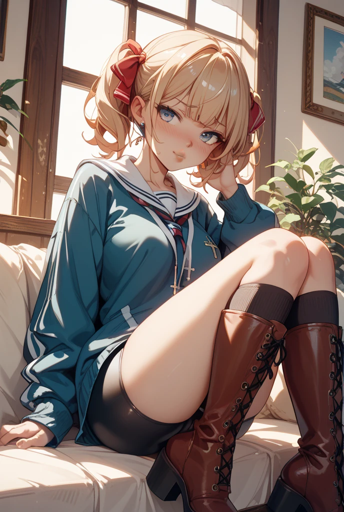 table top, high quality, 最high quality, High resolution, 4K, High resolution, beautiful lighting,highly detailed face, well drawn hands, beautifully drawn legs,well drawn feet,well drawn eyes,1 girl, Iroha, brown hair, long haired person,Police hat,sexy police uniform,shorts,white tights,short boots,In town,crowd,night,smile