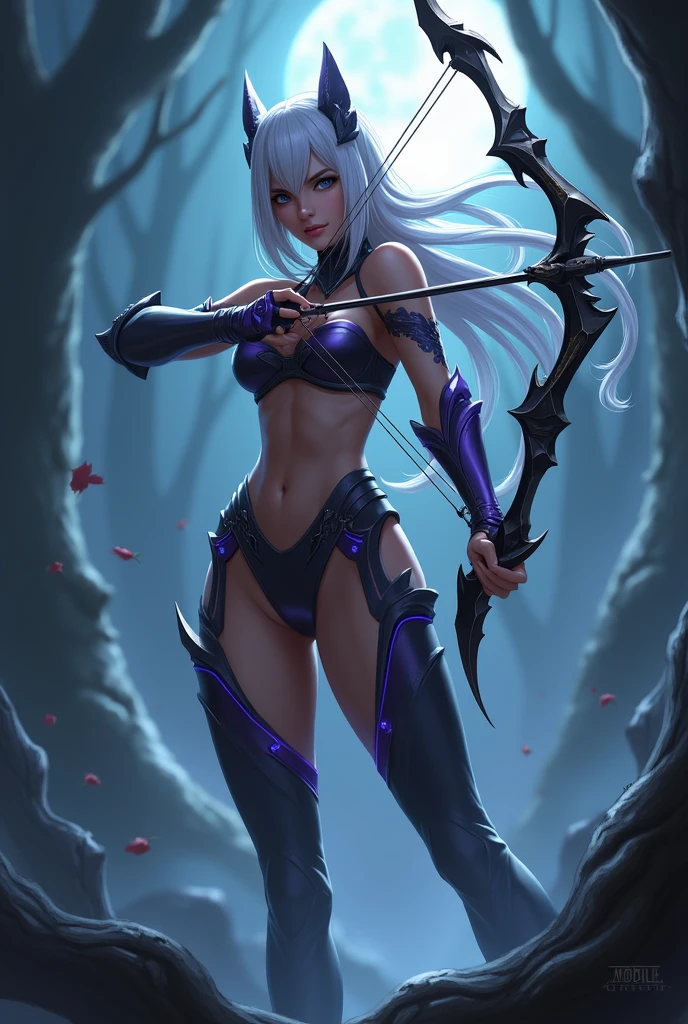 Gáe Bolg,Cartoon Style，Thick texture， [Full body portrait], Thigh gap.She wears white armor made of siren bones，The armor is covered with spikes，Just like Zyra in LOL，Holding a spear in hand，Half exposed chest and waist，There is a spiked white tail behind her butt.