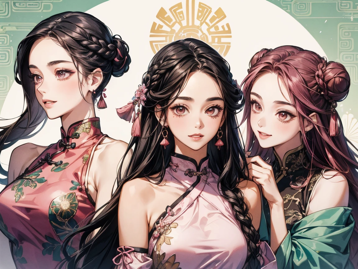 (Art Nouveau:1.5),4girl,Goddess of the Four Seasons,Four seasons fold々Woman with flower image。femele4a person、Separated by 4 frames with detailed design。Beautiful woman,female focus,Ultra Detail,High quality,