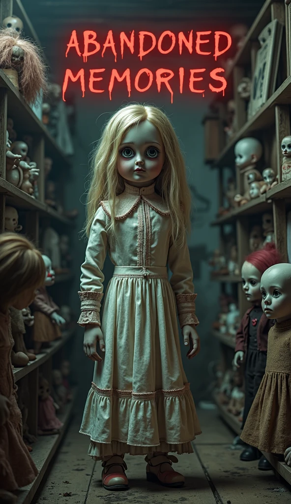 Creepy footage, cluttered basement, creepy doll, deformed, mutated, horrifying, disfigured