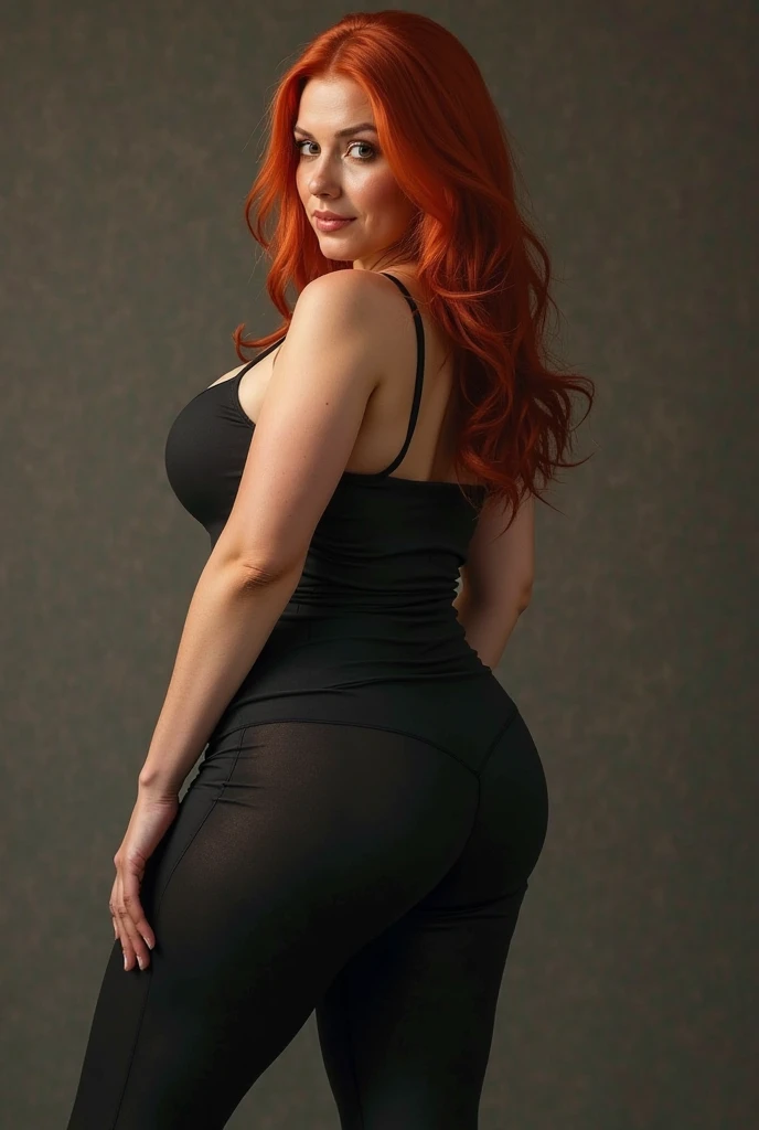 big booty thick redhead dominican women is wearing black leggings and tight shirt