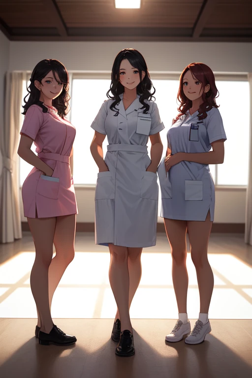 akagimio, brown hair, brown eyes, nurse, nurse cap, pink dress, short sleeves, white panty, Akagi Mio-Boku to Nurse no Kenshuu Nisshi