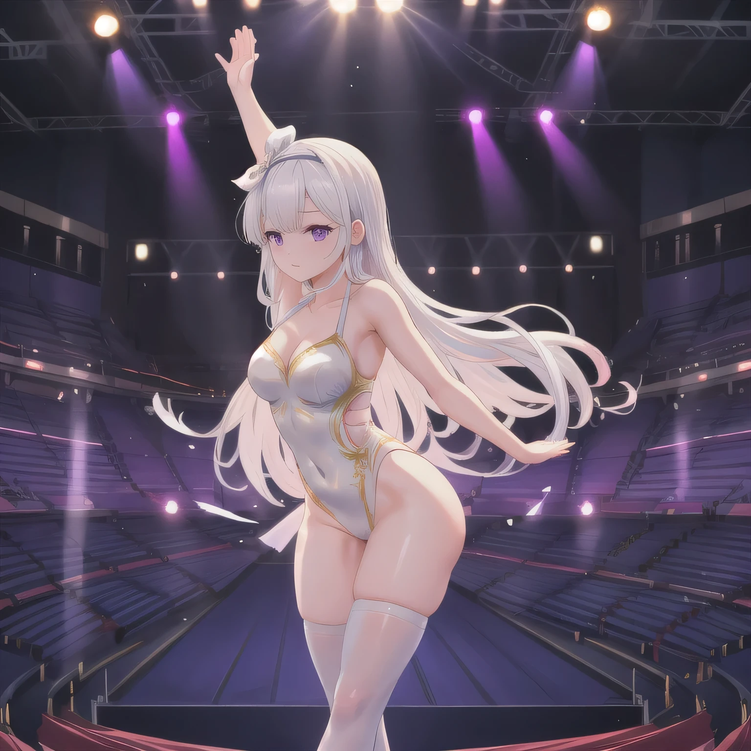 (quality)), ((masterpiece)), Recommended resultsluffly、:1.5)、all the way backward、(Keep hips forward:1.)、angle to floor:1.2、low camera angle、There is flowing out of the crotch、Whole body back to the camera,Hair can be seen on the crotch,White skin,naked,huge upper body,huge bust on stage , strip club , Shy, ,White transparent skin,blue eyes , topless , braless , naked , back to camera , bent over , legs open wide