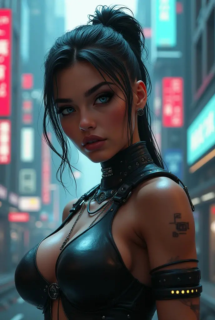 (beautiful arab identical twins in middle of composition:1.3), (((ultra detailed neon cyberpunk futuristic city ))),black long hair, detailed and intricate (((cyberpunk city background))), featuring high-tech holographic projections and sleek architecture, art by (((Syd Mead, Masamune Shirow))), highly detailed photo realistic, god rays, ultra sharp focus, ultra high quality, vibrant, (very enormous breast:1.7), (bare breasts:1.4), shiny latex is black, latex stockings, long hair, (shiny skin:1.4), shiny lips, very big ass, (symmetrical detailed face:1.7), toned, sexy, masterpiece