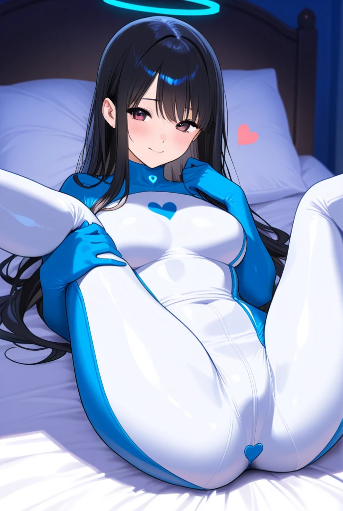 (HD, Sharp, Fractal), 1 woman, twin tailed , brown tail, horse ears, horse tail, Super Glossy Skin, Evil Dancer, thick cameltoe, designed tight, smile, steam, sweat, puckered lips, white leotard, high-cut, thin fabric, feather-trimmed sleeves, gloves, thigh boots, sitting on bed, fellatio gesture, open legs