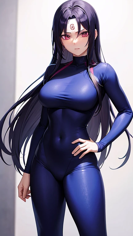 Black long hair, busty, cleavage, bunnygirl suit, pantyhose, (head out of frame, close shot), thighs, plain background