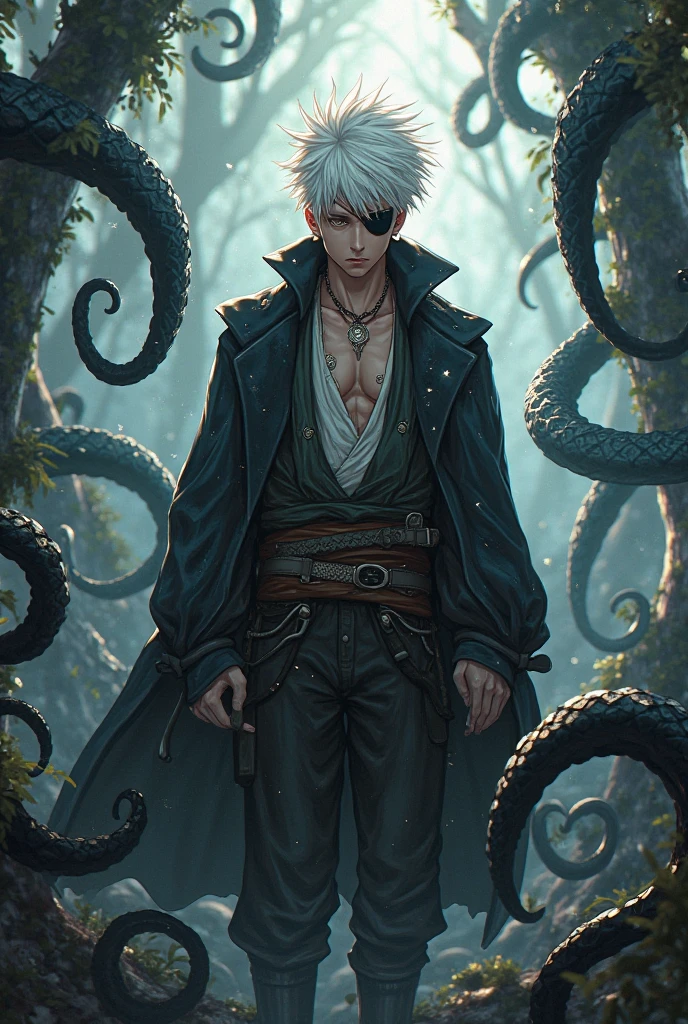Male with tentacle powers, white hair, black cloak