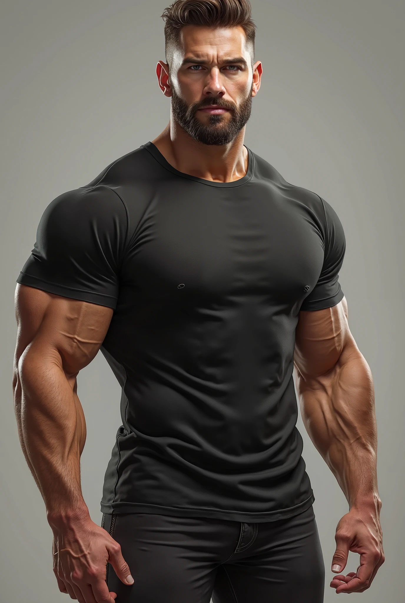 Handsome Indian pehlwan muscular hunk in tight tee shirt with joggers with huge bulge, doing shopping in shopping mall, head to thigh view