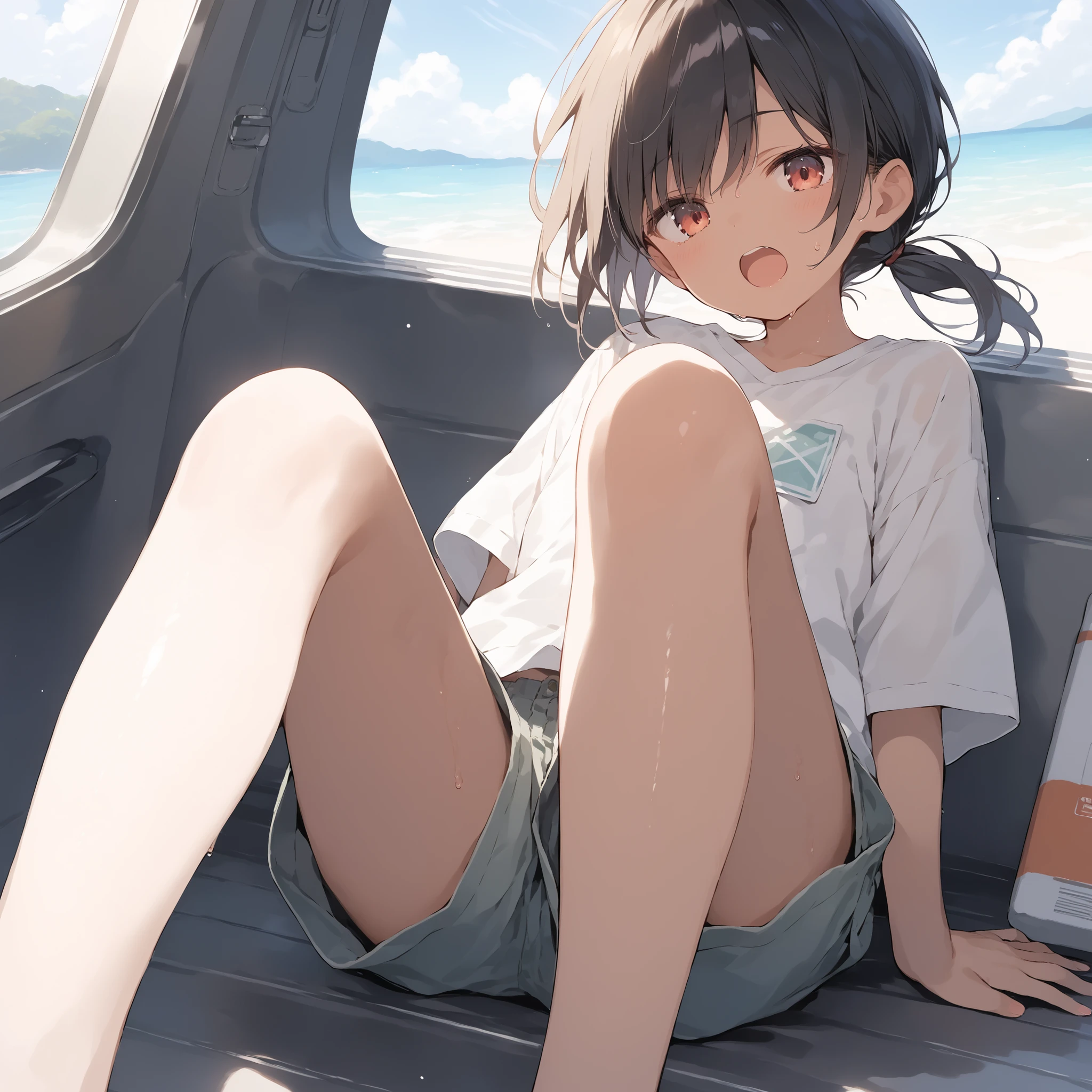 score_9, score_8_up, score_7_up, source_anime, best quality, masterpiece, official art, absurdres, highres, ultra-detailed,waifu2x,Collection: Slice of Life,break,1girl, tomboy, dark-skinned female, short hair, low ponytail, flat chest, beautiful detailed eyes, short shorts, sweat, open mouth, (yawn:0.3), sleepily, outdoors, wind, break,(clear line illustration:1.2),very high resolution, very aesthetic, super detailed skin, Best sexual lighting powered by famous artist, 8k,cute picture,beauty illustration,photoshop_(medium),,(Detailed Lighting),best anime 8k konachan wallpaper, pixiv contest winner,