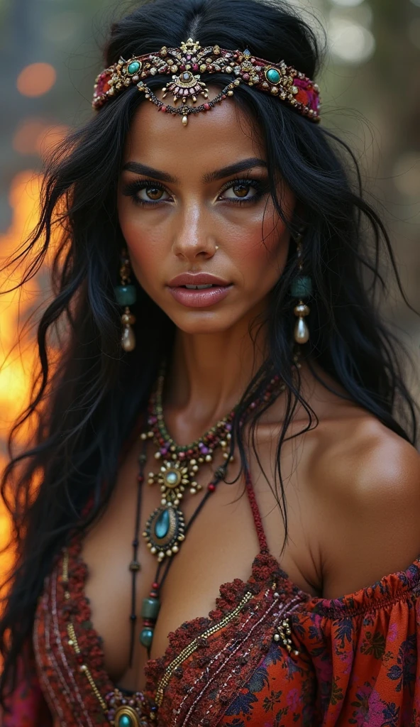 NSFW Long hair girl, black in color, blue colored eyes. with big breasts, slim with hips and ass, no belly. Dressed as a Roman slave in a tunic