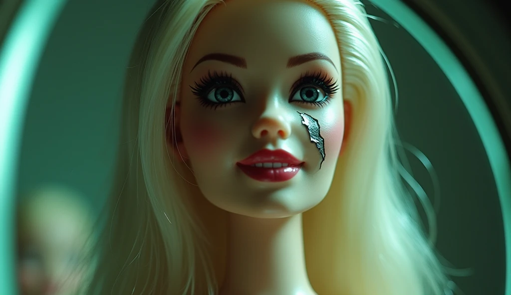Barbie doll's face looks wrinkled and tired