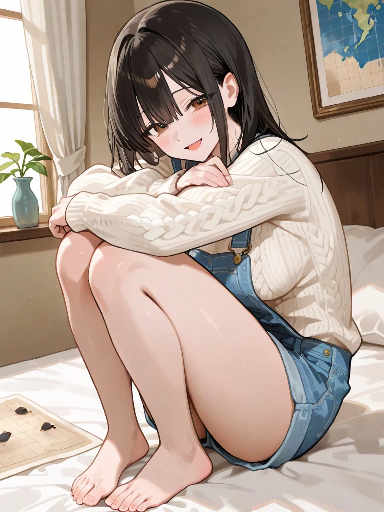 1girl in、A smile、Underwear、Cute underwear、Upper body portrait、Squatting panchira、