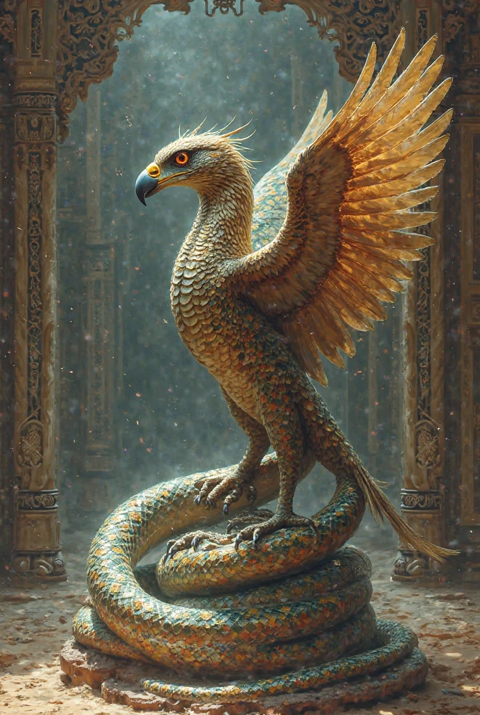 Garuda, half man, half bird, Thai legend, there is a Naga.